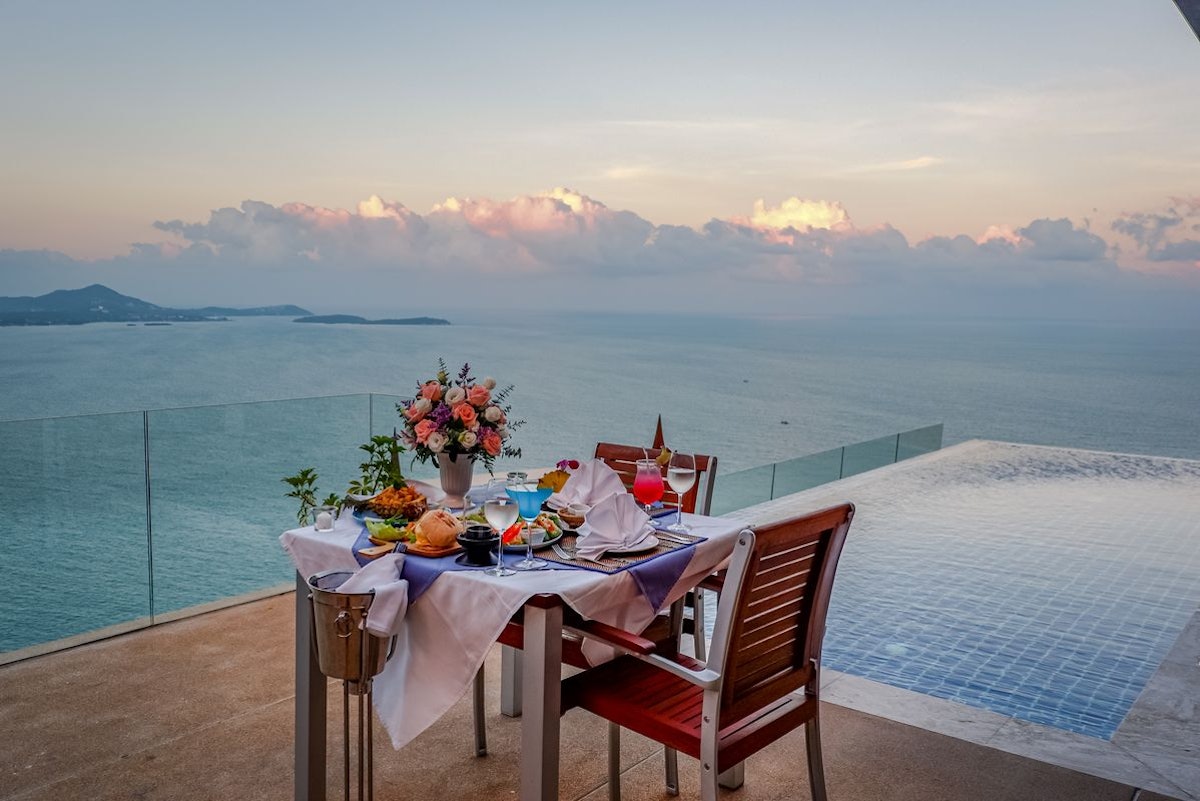 Sunset over a Koh Samui pool villa